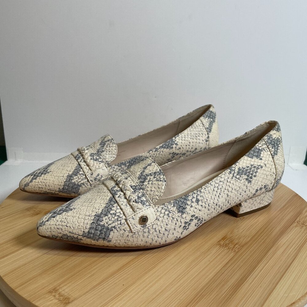 Cole Haan Women 7 White Mabel Skimmer Snake Embossed Leather Pumps Pointed Toe